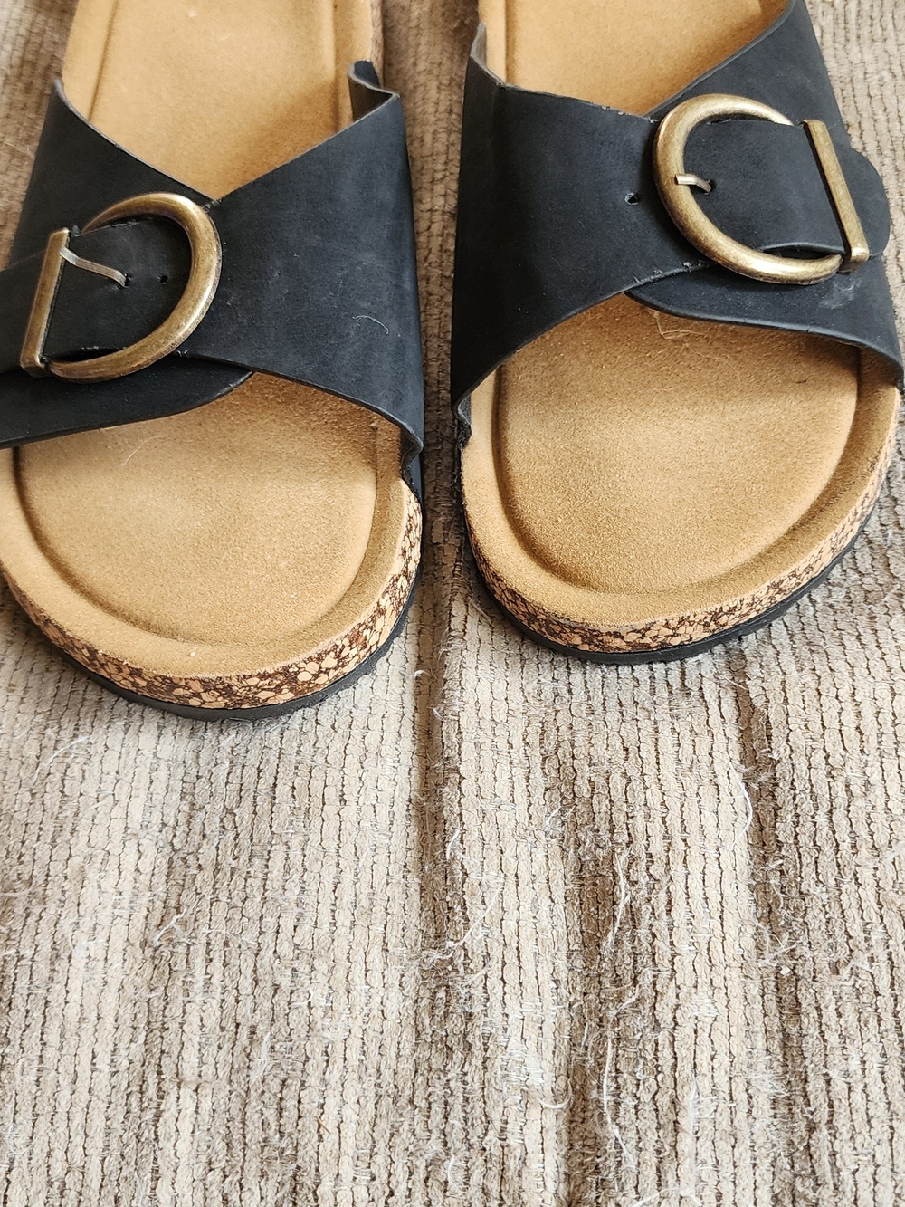 Women's Black Buckle Crossover Slide Sandals